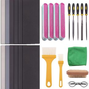 Rustark 26Pcs Resin Sanding and Polishing Casting Tools Assortment Kit Includes Sand Papers Metal Resin Files Polishing Blocks Scissors Brush Polishing Cloth for Polishing Epoxy Resin Jewelry Making