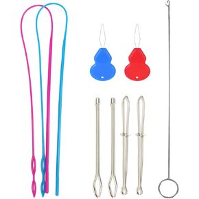 9 PCS Needle Threaders for Hand Sewing, Flexible Drawstring Threader Tool, Loop Turner Sewing Tools, Gourd Shaped Needle Threaders, Metal Easy Pull Draw String Clip with Tweezer