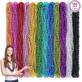144 قطعة من خرز ماردي جراس، 12 لونًا من خرز ماردي جراس السائبة، قلادات خرز ماردي جراس 33 بوصة 7 مم، قلادات معدنية مطرزة لمطابقة أزياء الحفلات، رمي موكب ماردي جراس، مناسبات ارتداء الملابس in Kuwait