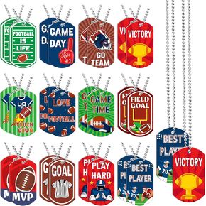 Haooryx Football Dog Tag Necklaces, 24Pcs Football Match MVP Trophy Necklace for American Football Party Favor School Team Motivational Student Rewards Kids Birthday Goodies Bag Fillers Pet Lover Gift