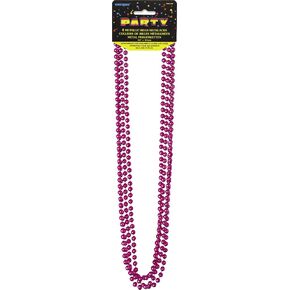 Hot Pink Metallic Bead Necklaces - 32" (Pack of 4) - Vibrant & Eye-Catching Party Accessory - Ideal for Mardi Gras, Bachelorette, & More