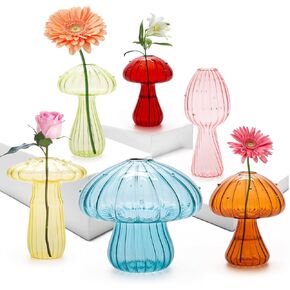 6Pcs Mushroom Vase,Colored Glass Vase,Mushroom Propagation Vases for Plants,Cute Hydroponic Flower Vase,Small Bud Vase,Mushroom Planter Home Office Decor for Women Gift Propagation Station