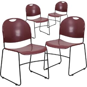 Flash Furniture 4 Pack HERCULES Series 880 lb. Capacity Burgundy Ultra-Compact Stack Chair with Black Powder Coated Frame