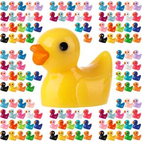 200PCS Mini Resin Ducks Tiny Garden Micro Landscape Ornament Dollhouse DIY Decor Toys Aquarium Party Prank Christmas Birthday Craft Bulk Little Potted Hide and Seek Game Figurines Potted Charms
