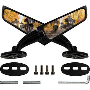 BlueStars Motorcycle Rear View Stealth Mirrors - for Kawasaki Ninja 400 250 650 ZX6R, Honda CBR600RR CBR250RR, Yamaha R15 R25 YZF600R, Suzuki, Ducati Sport Bikes - 360° Rotating Wind Wing Mirrors