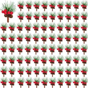 Shappy 100 Pcs Christmas Red Berries Picks Bulk for Gifts Decorations Artificial Pine Picks Pine Cones Pine Tree Plants Floral Picks for Christmas Flower Arrangements Wreaths and Holiday Decorations