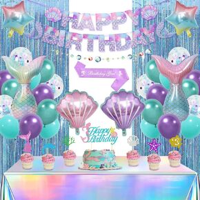 Mermaid Birthday Decorations, Mermaid Party Favors Decorations, Mermaid Decor Tablecloth Balloons, Cute Theme Party Holiday