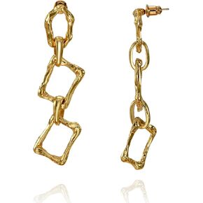 CW 18 gold-plated long dangle earrings, simple irregular square chain long gold earrings for womens trend.