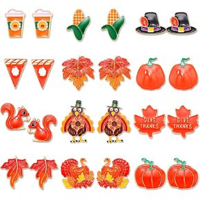 8-16 Pairs Thanksgiving Earrings for Women, Fall Earrings Set Harvest Pumpkin Turkey Maple Leaf Dangle Earrings Autumn Party Earrings Holiday Gifts