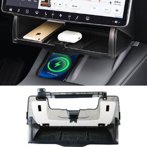 2024 Newest Hidable Under Screen Storage for Tesla Model 3 Model Y 2016-2024, Upgrade Damping Slides and Press Switch Design, Open and Close Center Console Organizer Tray with Anti-Slip Pad