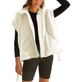 Fleece Vest for Women Sleeveless Button Up Fuzzy Sherpa Jacket Casual Warm Waistcoat Vest with Pockets