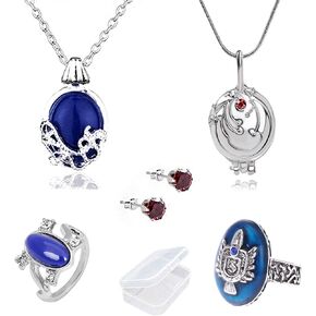 YouU UoYu 6 pcs Vampire Jewellery Elena Gilbert Opening Vervain Locket Pendant Daywalking Katherine Necklace Royal Blue Diamond Stud Earrings Stephan Ring