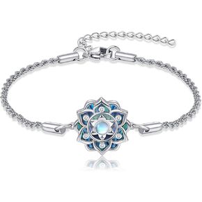 ONEFINITY Moonstone لوتس سوار 925 فضة أذن البحر شل زهرة اللوتس أساور اليوغا مجوهرات هدايا للنساء أمي