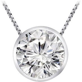 IGI Certified LAB-GROWN Round Cut Diamond Pendant Necklace Bezel Set Value Collection (I-J Color, SI1-SI2 Clarity) + 16" Silver Chain