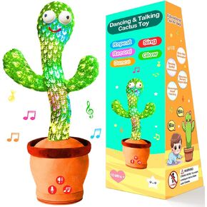 Dancing Talking Cactus Toy for Baby, Upgraded Adjustable Volume Cactus Baby Toy, Colorful Glowing Interactive Cactus Toy That Talks Back, Educational Baby Toys 6-18 Months+, Green, T-001