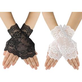 Lace Gloves Women,Fingerless Gloves,Black Lace Gloves,Halloween Accessories for Women,White Lace Gloves