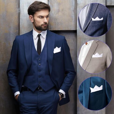 Pocket Squares for Men, 2 Pcs Soft White Handkerchief Suit Pocket Square Classic Solid Hankies, 8.7"x 8.7" in Saudi Arabia