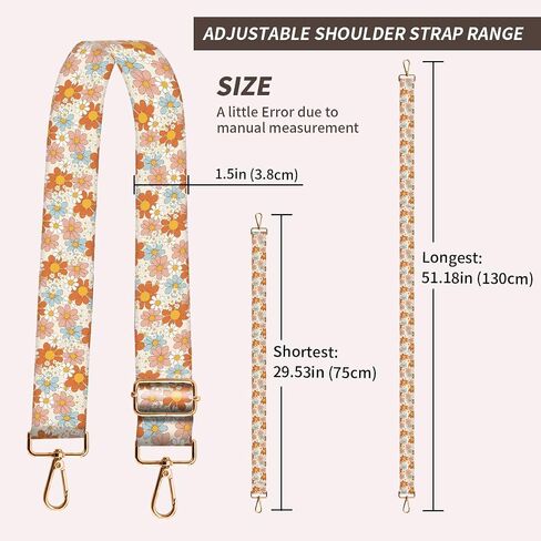 Purse Strap Replacement Crossbody, 3.8cm Wide Shoulder Strap Adjustable Replacement Belt Gold Buckle, Handbag Crossbody Bag Strap Luxury Peony Flowers in Kuwait