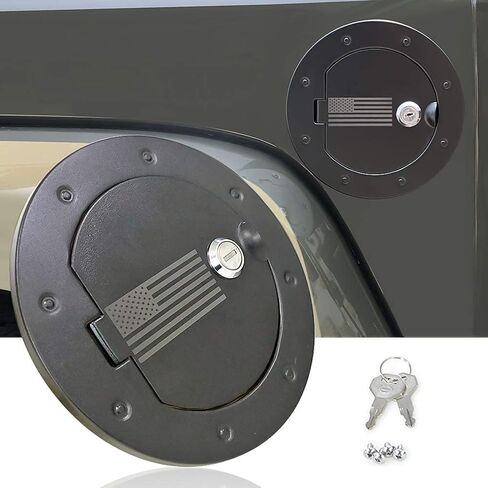 BESTAOO Aluminium Fuel Filler Door Cover for 2007-2017 Jeep Wrangler JK & Unlimited Sport Rubicon Sahara, Locking Gas Tank Cap Cover for 5th Wheel Toy Hauler Fuel Station - Star in Saudi Arabia