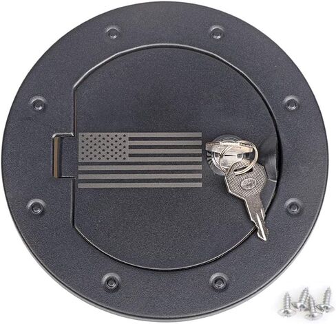 BESTAOO Aluminium Fuel Filler Door Cover for 2007-2017 Jeep Wrangler JK & Unlimited Sport Rubicon Sahara, Locking Gas Tank Cap Cover for 5th Wheel Toy Hauler Fuel Station - Star in Saudi Arabia