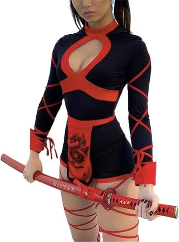 Alyweatry Halloween Women Ninja Sexy Romper Costume Anime Cosplay Dragon Ninja Warrior Costume in Saudi Arabia