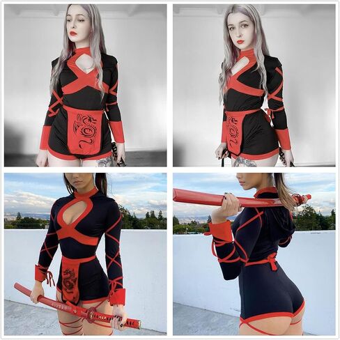 Alyweatry Halloween Women Ninja Sexy Romper Costume Anime Cosplay Dragon Ninja Warrior Costume in Saudi Arabia