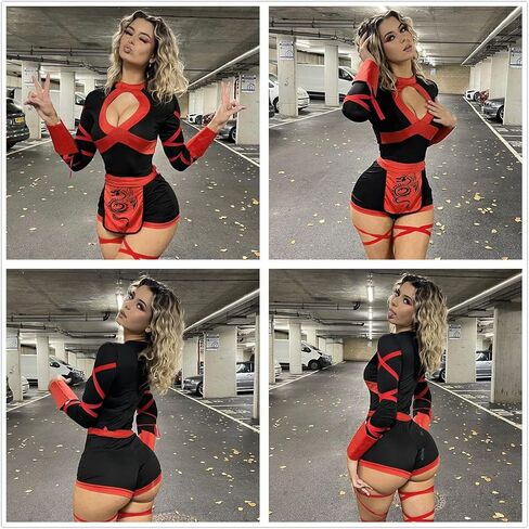 Alyweatry Halloween Women Ninja Sexy Romper Costume Anime Cosplay Dragon Ninja Warrior Costume in Saudi Arabia