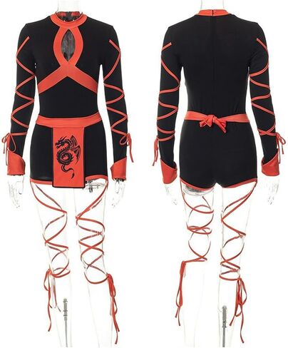 Alyweatry Halloween Women Ninja Sexy Romper Costume Anime Cosplay Dragon Ninja Warrior Costume in Saudi Arabia