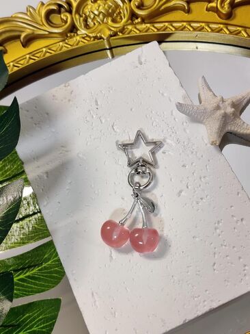 Cute Cherry Keychain Bag Charms Star Keyring Sweet Aesthetic Y2K Accessory Kawaii Purse for Car Keys Women Girls in Saudi Arabia