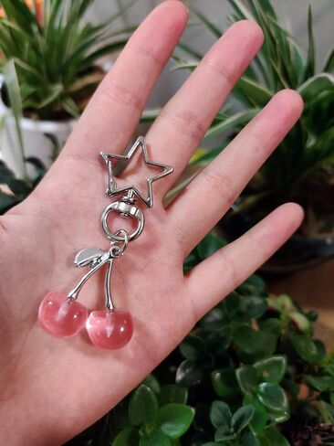 Cute Cherry Keychain Bag Charms Star Keyring Sweet Aesthetic Y2K Accessory Kawaii Purse for Car Keys Women Girls in Saudi Arabia