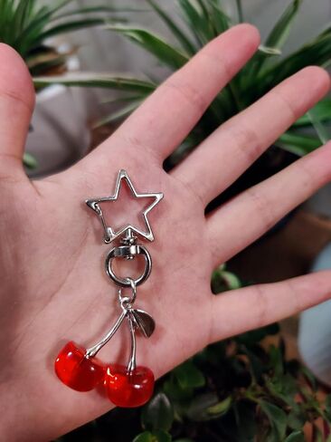 Cute Cherry Keychain Bag Charms Star Keyring Sweet Aesthetic Y2K Accessory Kawaii Purse for Car Keys Women Girls in Saudi Arabia