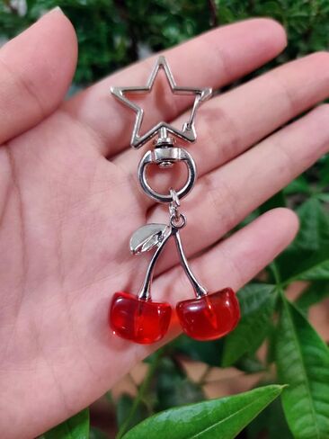 Cute Cherry Keychain Bag Charms Star Keyring Sweet Aesthetic Y2K Accessory Kawaii Purse for Car Keys Women Girls in Saudi Arabia