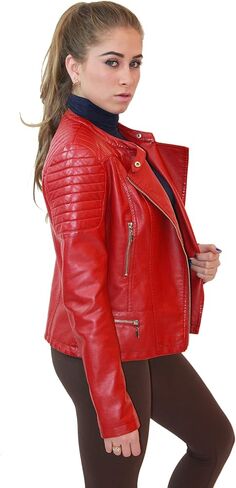 Olivia Miller Womens Faux Leather Zip Up Moto Biker Jacket in Kuwait
