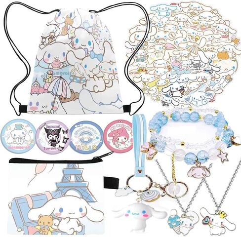 مجموعة هدايا Cinnamoroll Merchandise Stuff للفتيات، ملحقات كلب سينامو لطيفة بما في ذلك حقيبة ظهر برباط، سلسلة مفاتيح، ملصقات، دبابيس أزرار، حقيبة محفظة، قلادة، سوار ساحر in Saudi Arabia