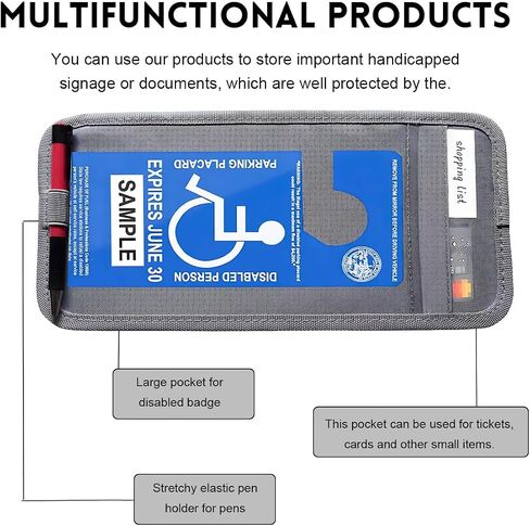 Handicap Placard Holder for Car, 13.8"×5.9" Transparent Parking Placard Pocket for Sun Visor, Parking Permit Protector with Pen Holder & Elastic Strap, Car Accessories (Gray) in Kuwait