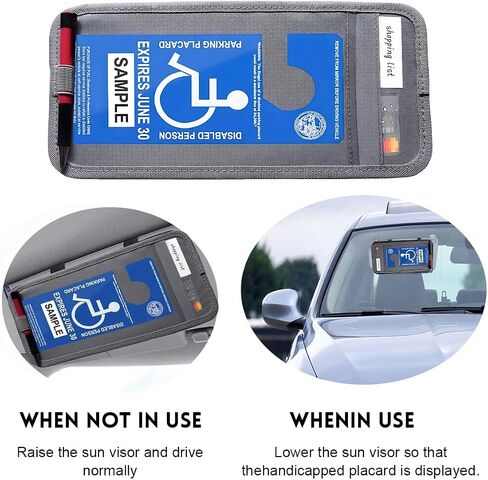 Handicap Placard Holder for Car, 13.8"×5.9" Transparent Parking Placard Pocket for Sun Visor, Parking Permit Protector with Pen Holder & Elastic Strap, Car Accessories (Gray) in Kuwait