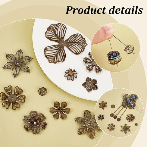 PH PandaHall 200pcs 10 Styles Flower Bead Caps, Large Flower End Cap Brass Multi-Petal Bead Cap Bails End Charm Caps Spacer Beads Jewelry Holder for Earring Bracelet Necklace Craft, Antique Bronze in Saudi Arabia