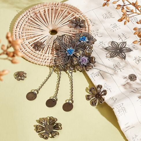PH PandaHall 200pcs 10 Styles Flower Bead Caps, Large Flower End Cap Brass Multi-Petal Bead Cap Bails End Charm Caps Spacer Beads Jewelry Holder for Earring Bracelet Necklace Craft, Antique Bronze in Saudi Arabia