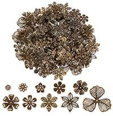 PH PandaHall 200pcs 10 Styles Flower Bead Caps, Large Flower End Cap Brass Multi-Petal Bead Cap Bails End Charm Caps Spacer Beads Jewelry Holder for Earring Bracelet Necklace Craft, Antique Bronze in Saudi Arabia