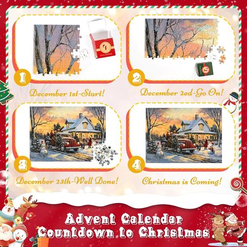 Homlouue Jigsaw Puzzle Advent Calendar 2024, Advent Calendar Puzzle for Adults Kids Teens, 24 Days Christmas Advent Calendar, Jigsaw Puzzles 1008 Pieces, 27.56 * 19.68 Inch in Saudi Arabia