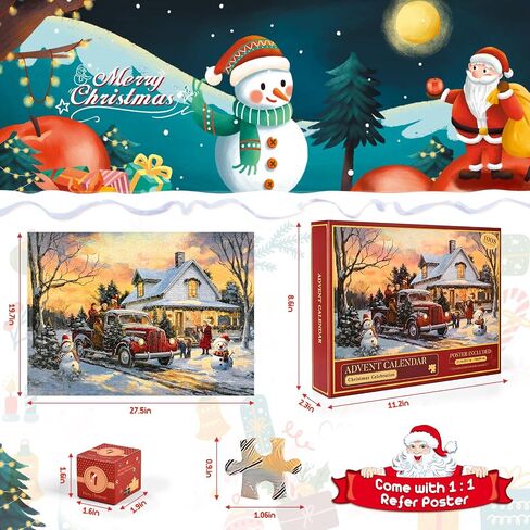 Homlouue Jigsaw Puzzle Advent Calendar 2024, Advent Calendar Puzzle for Adults Kids Teens, 24 Days Christmas Advent Calendar, Jigsaw Puzzles 1008 Pieces, 27.56 * 19.68 Inch in Saudi Arabia