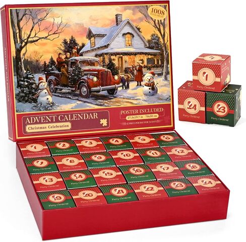 Homlouue Jigsaw Puzzle Advent Calendar 2024, Advent Calendar Puzzle for Adults Kids Teens, 24 Days Christmas Advent Calendar, Jigsaw Puzzles 1008 Pieces, 27.56 * 19.68 Inch in Saudi Arabia