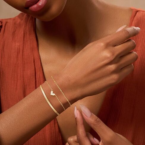 Gold Bracelets for Women, Dainty 14k Gold Plated Heart Snake Bracelet Stack Set Trendy Stackable Cubic Zirconia Charm Diamond Cross Chain Adjustable Gold Bracelets Fashion Jewelry for Women in Saudi Arabia