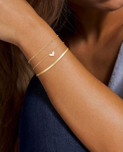Gold Bracelets for Women, Dainty 14k Gold Plated Heart Snake Bracelet Stack Set Trendy Stackable Cubic Zirconia Charm Diamond Cross Chain Adjustable Gold Bracelets Fashion Jewelry for Women in Saudi Arabia