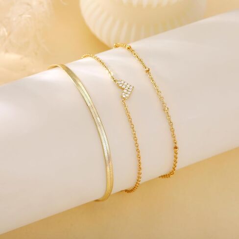 Gold Bracelets for Women, Dainty 14k Gold Plated Heart Snake Bracelet Stack Set Trendy Stackable Cubic Zirconia Charm Diamond Cross Chain Adjustable Gold Bracelets Fashion Jewelry for Women in Saudi Arabia