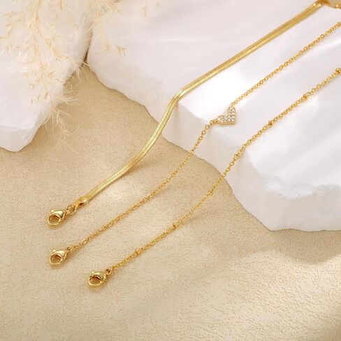 Gold Bracelets for Women, Dainty 14k Gold Plated Heart Snake Bracelet Stack Set Trendy Stackable Cubic Zirconia Charm Diamond Cross Chain Adjustable Gold Bracelets Fashion Jewelry for Women in Saudi Arabia