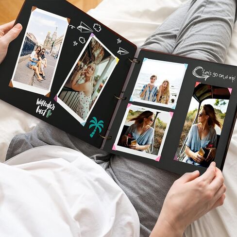 سجل قصاصات ذاتي اللصق من Giiffu، ألبوم صور خشبي 100 صفحة، 31 × 21 سم، سجل قصاصات ألبوم يدوي الصنع للذكرى السنوية، الزفاف، عيد الحب، عيد الأم، عيد الميلاد، السفر، استحمام الطفل in Kuwait