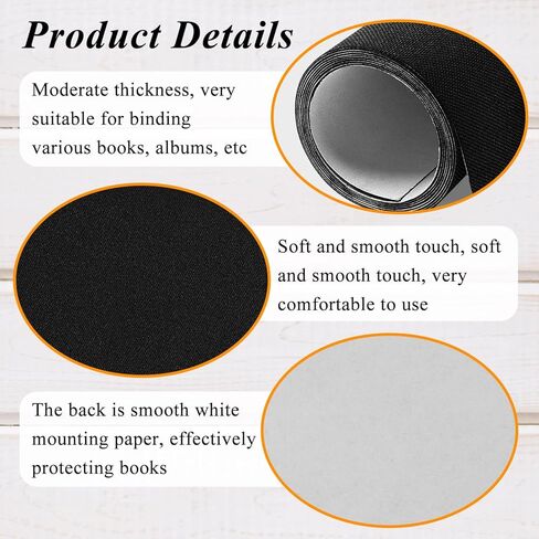 قماش كتاب أسود، سطح قماشي مقاس 40 × 16 بوصة غطاء كتب مدعم بالورق منسوج بشكل وثيق من قماش تجليد الكتب لغلاف ألبوم الكتب DIY لسكرابوكينغ، لفتان in Kuwait