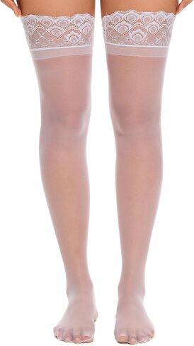 Lidogirl Women Sheers Lace Top Silicone Thigh High Stockings in Saudi Arabia