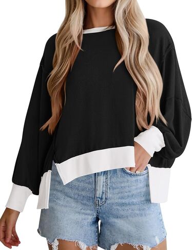 BTFBM Women's Casual Long Sleeve Oversized Sweatshirts Crewneck Side Slits Knit Clothes 2024 Fall Loose Pullover Tops in Saudi Arabia